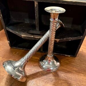 International Silver Barley Twist Silverplate 8” Candlesticks